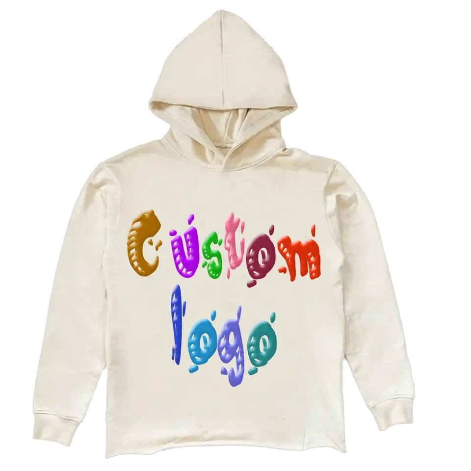 custom french terry cropped puff print hoodie 3d logo puff printing raw hem men's hoodies & sweatshirts