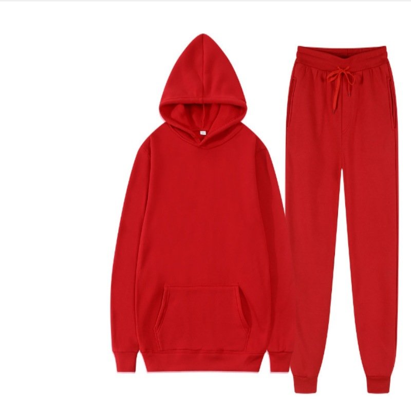 Autumn and Winter Fleece Hooded Sweater Solid Color Set Wholesale from Manufacturers for Logo