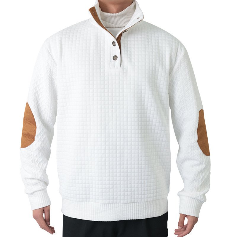 Patchwork Small Square Men's Long Sleeve Casual Top Embroidered Cardigan Pullover Sweatshirt
