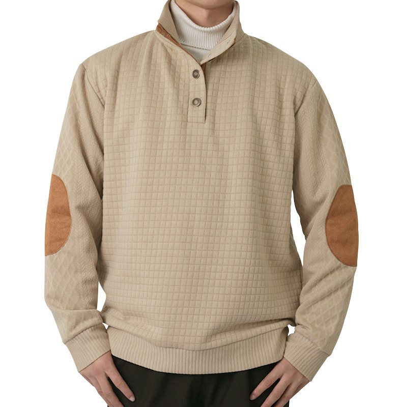 Patchwork Small Square Men's Long Sleeve Casual Top Embroidered Cardigan Pullover Sweatshirt