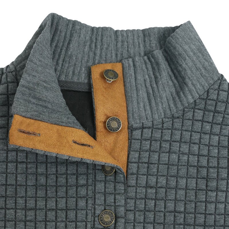 Patchwork Small Square Men's Long Sleeve Casual Top Embroidered Cardigan Pullover Sweatshirt