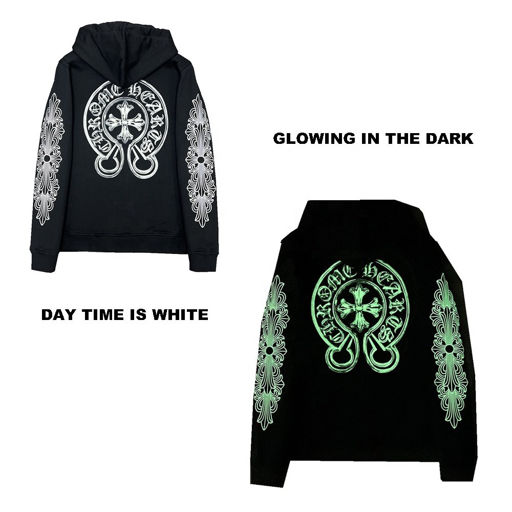 Custom Logo Glowing in the Dark Printing Unisex Hoodie 100% Cotton Heavyweight Hoodie men's clothing