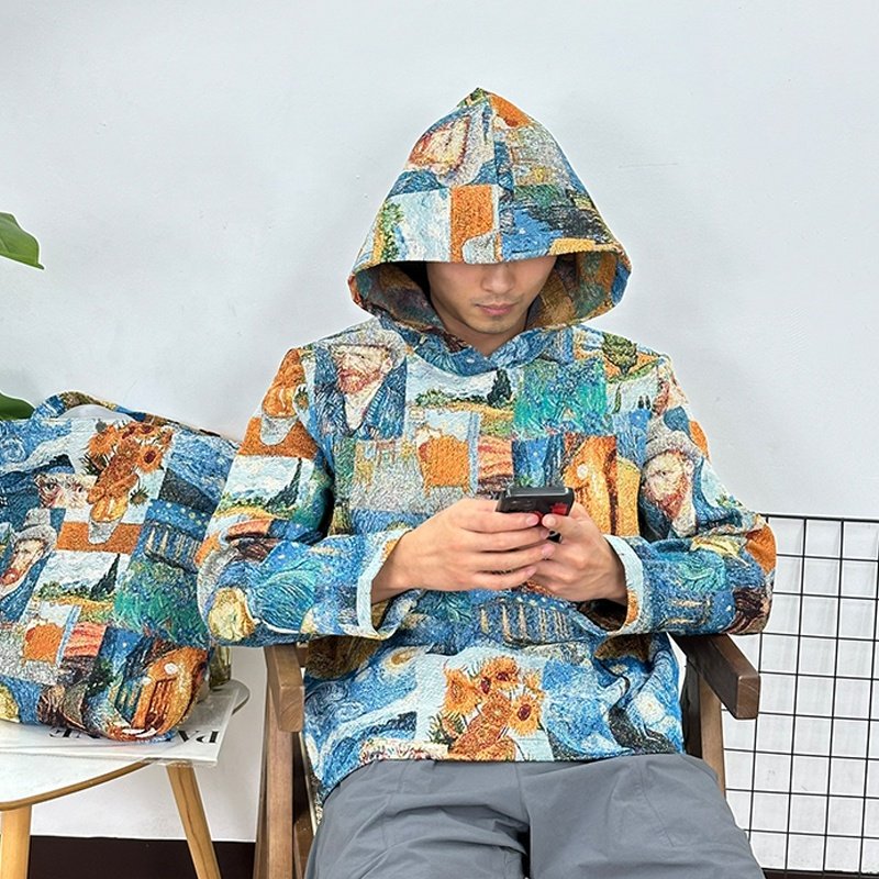 Customizable Men's Van Gogh Design PULLOVER Hoodie with Hooded Collar Low MOQ Tapestry Design