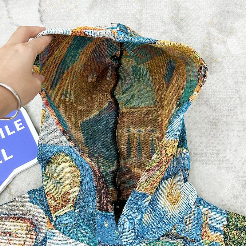 Customizable Men's Van Gogh Design PULLOVER Hoodie with Hooded Collar Low MOQ Tapestry Design