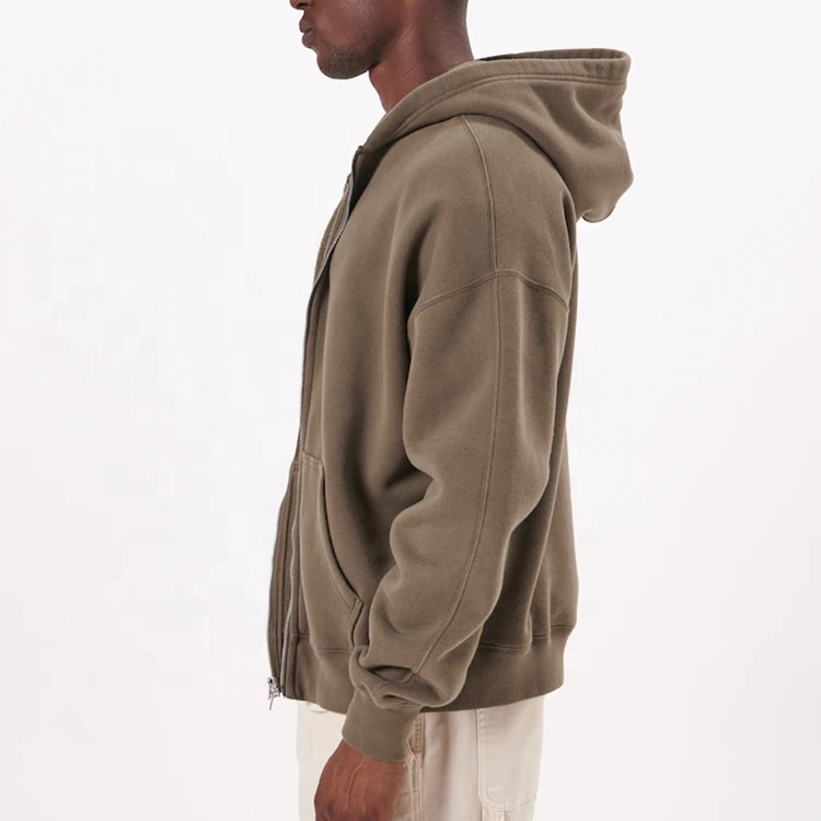 OEM custom logo men's hoodies knitted reversible zip up sweatshirts 100% combed cotton french terry zipper blank plain hoodie