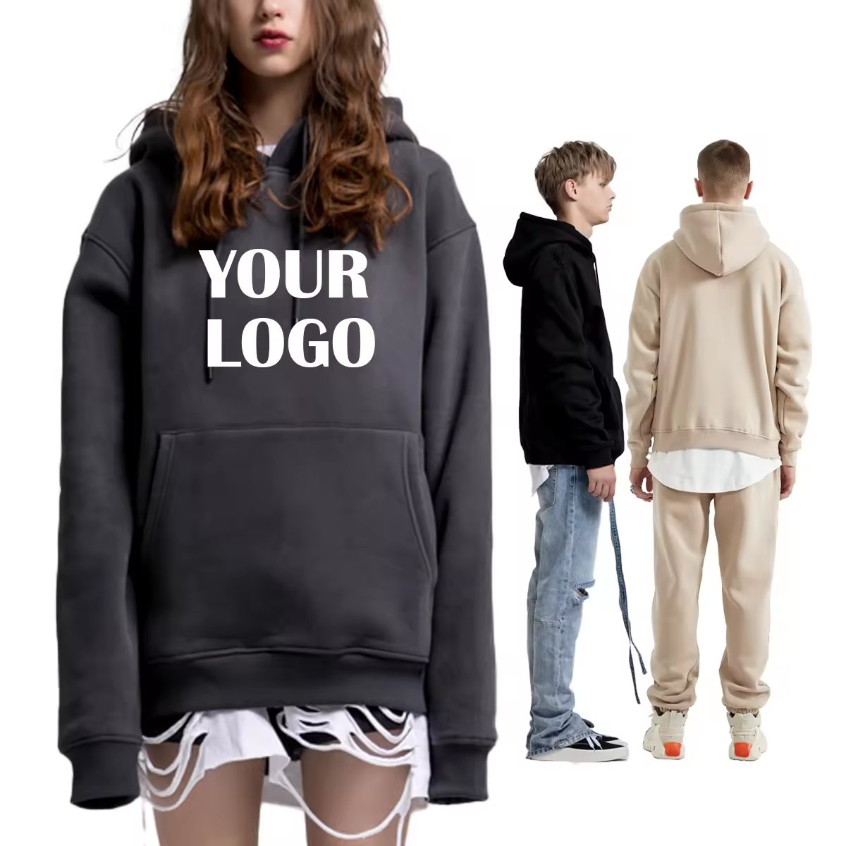 High Quality Custom Logo hooded pullover sweatshirt premium heavy fleece oversized hoodie men's hoodies