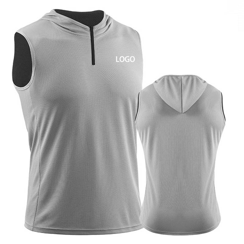 Custom logo Breathable Basketball tank top Mens muscular man workout sports Sleeveless hoodie Vest Bodybuilding 1/4 Zip Tank Top
