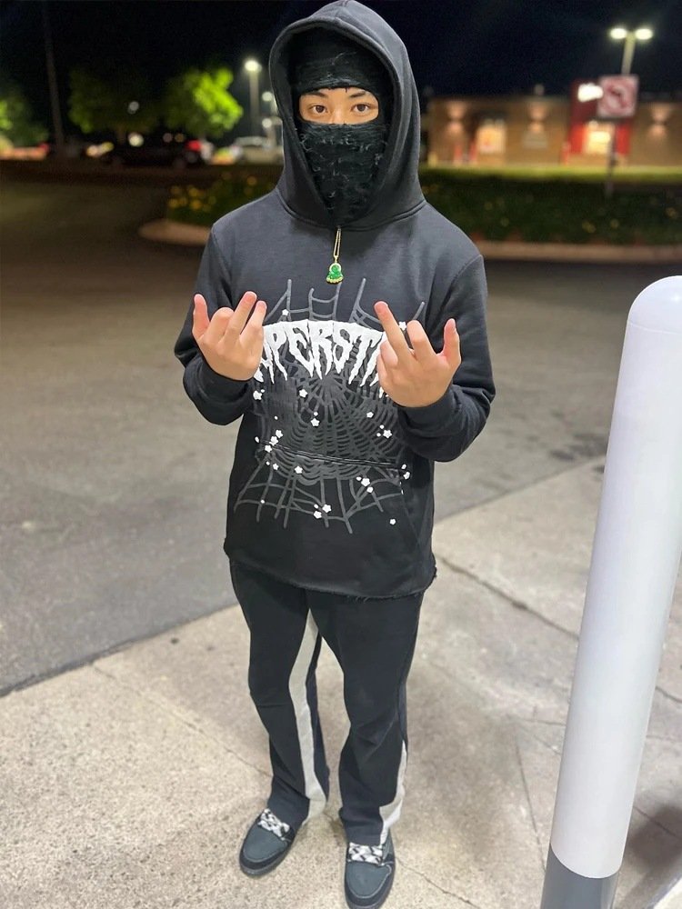 Tech Fleece Spiderweb Sweats Cotton Jogger Suit Oversized Hoodies Set Sweatsuits Puff Printing Tracksuits For Men