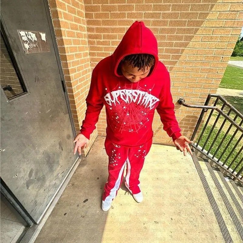 Tech Fleece Spiderweb Sweats Cotton Jogger Suit Oversized Hoodies Set Sweatsuits Puff Printing Tracksuits For Men