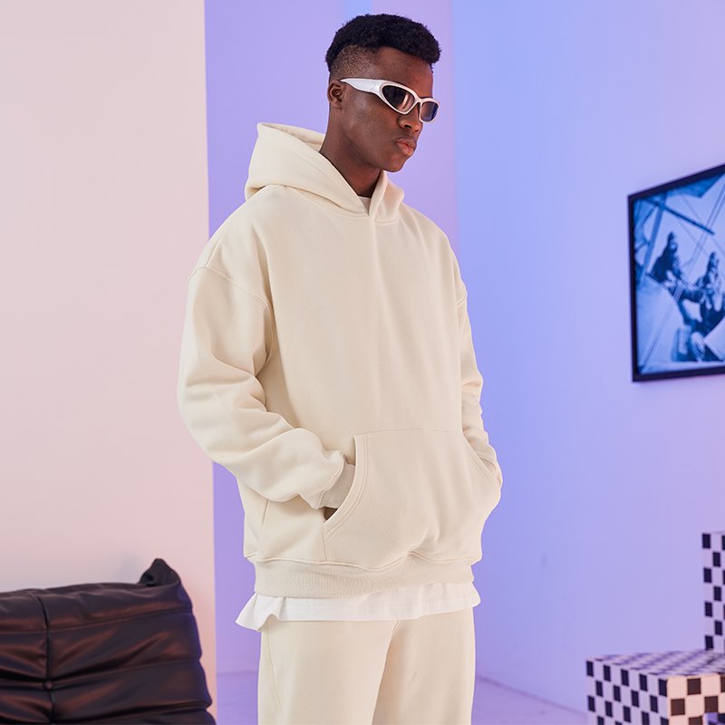 custom heavyweight thick cotton fleece hoodie pants set oversized stringless quality hoodie sweatspant set