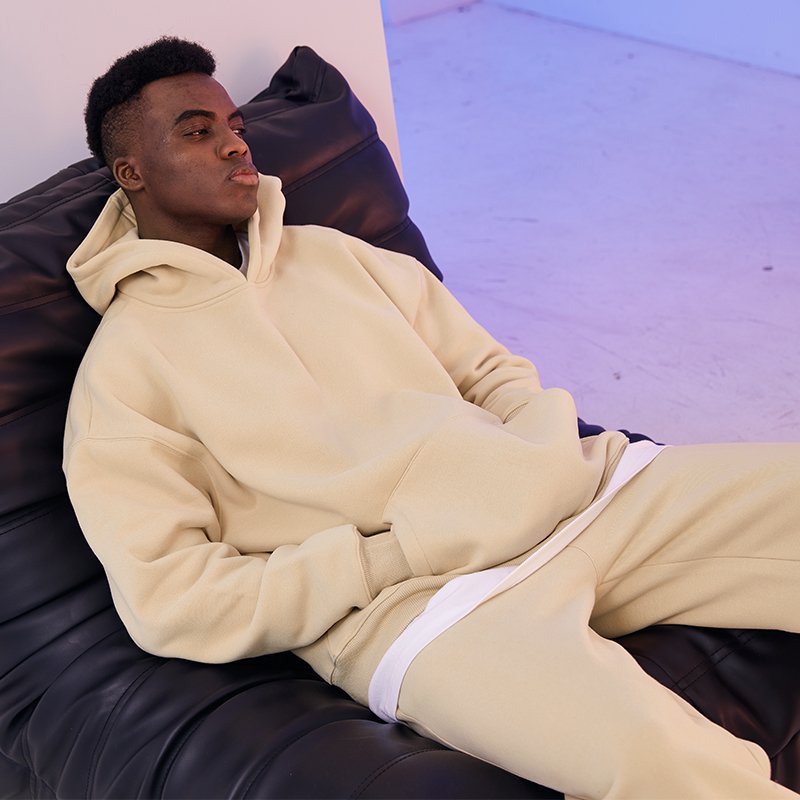 custom heavyweight thick cotton fleece hoodie pants set oversized stringless quality hoodie sweatspant set