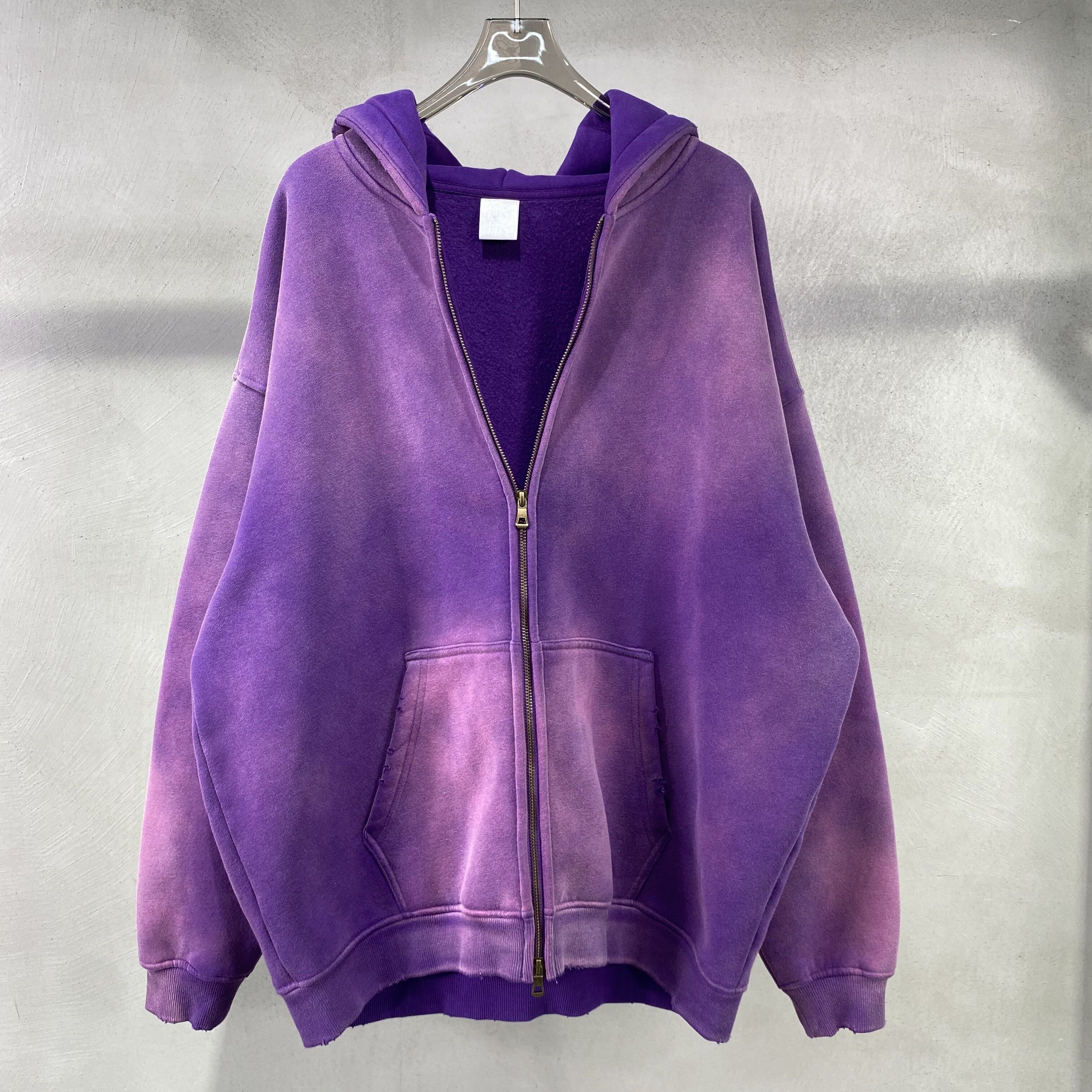 Men's double zipper hoodie hooded sweatshirt long pants spray dyed and washed to make old men's suit