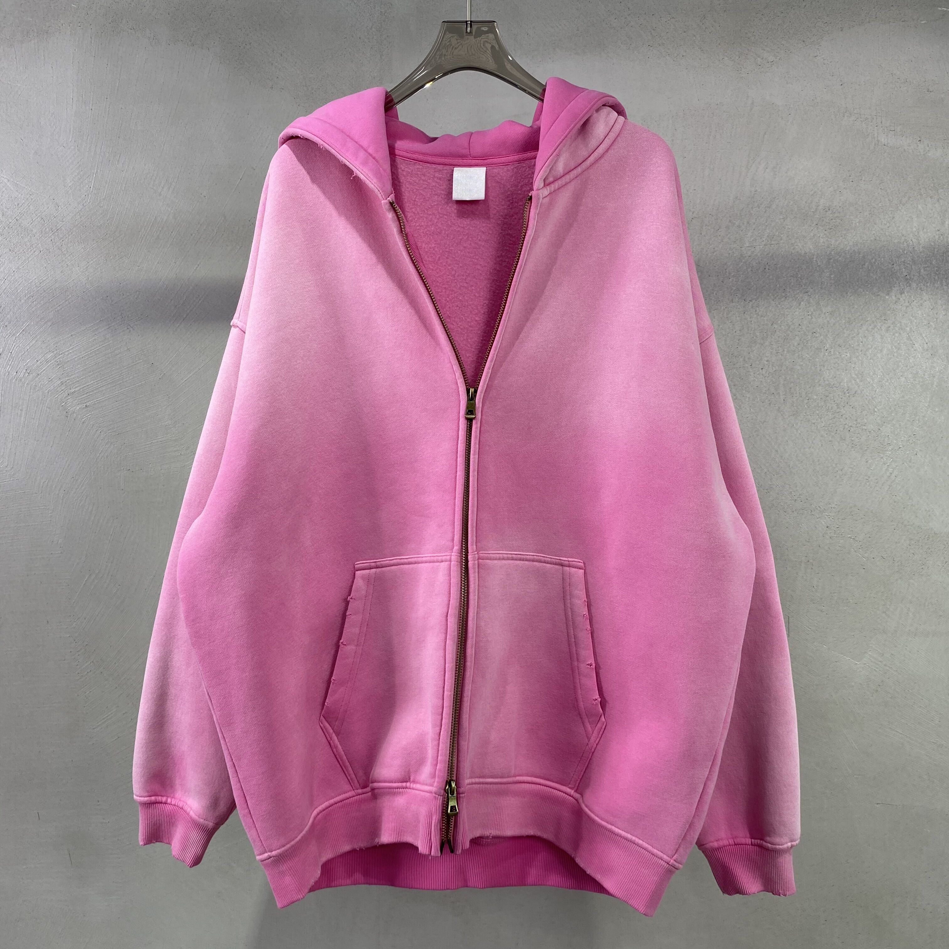 Men's double zipper hoodie hooded sweatshirt long pants spray dyed and washed to make old men's suit
