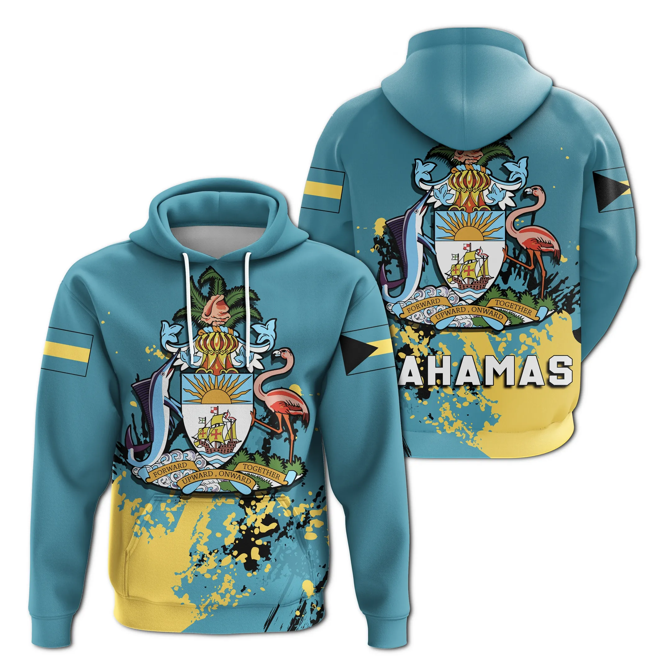 Bahamas Coat Of Arms Hoodie Quarter Style-Men Sweatshirts Bahamas Flag Print Autumn Winter Warm Hoodie Men's Pullover Hoodies