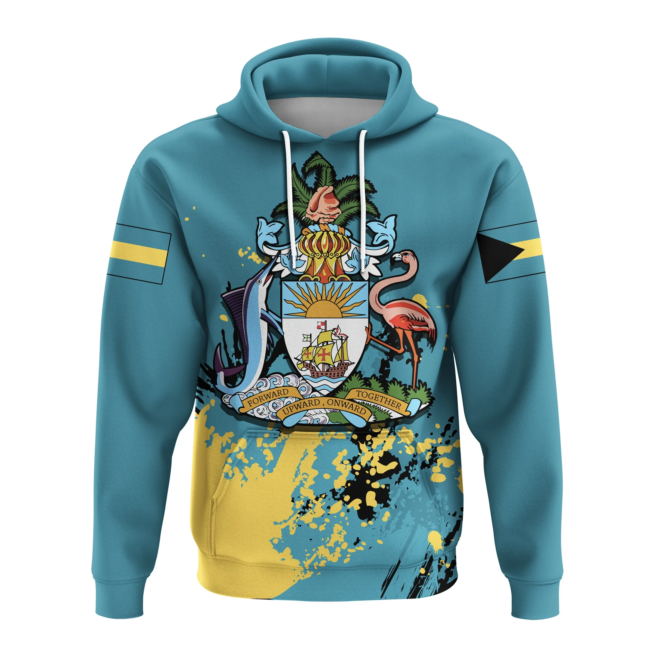 Bahamas Coat Of Arms Hoodie Quarter Style-Men Sweatshirts Bahamas Flag Print Autumn Winter Warm Hoodie Men's Pullover Hoodies