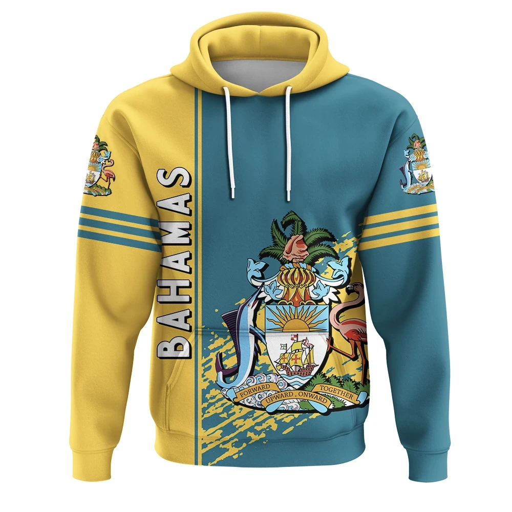 Bahamas Coat Of Arms Hoodie Quarter Style-Men Sweatshirts Bahamas Flag Print Autumn Winter Warm Hoodie Men's Pullover Hoodies