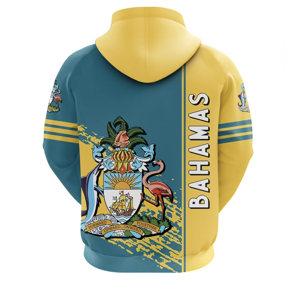 Bahamas Coat Of Arms Hoodie Quarter Style-Men Sweatshirts Bahamas Flag Print Autumn Winter Warm Hoodie Men's Pullover Hoodies