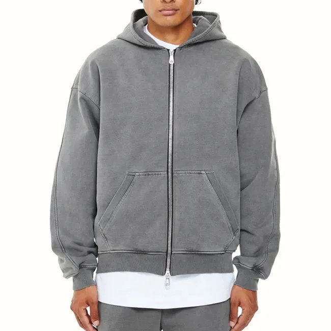 MENS Men's Hoodies & Sweatshirts Mens Zip Up Hoodies Oversized Acid Wash Zip Through Hoodie