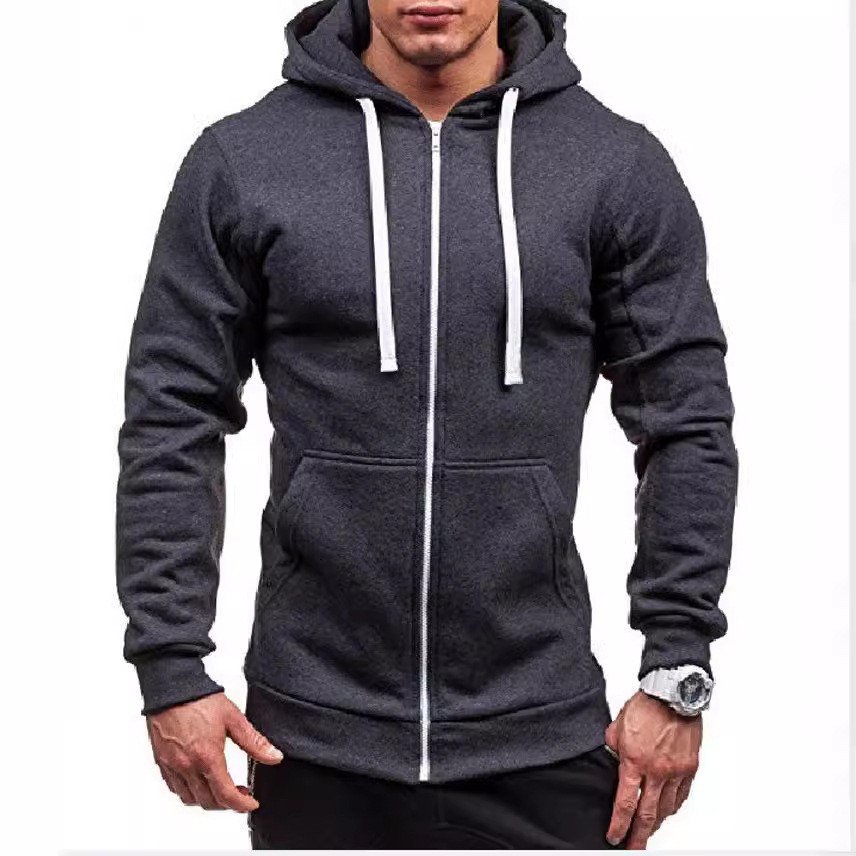 Full zipper outdoor men's knit solid color hoodies & sweatshirts men's spring autumn winter top fleece jacket