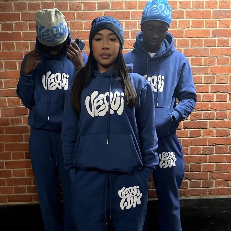 Clothing Manufacturer Sweatsuit Mens Heavyweight Tracksuits Sweatpants And Unisex Hoddie Custom Puff Printing Logo Hoodie Set