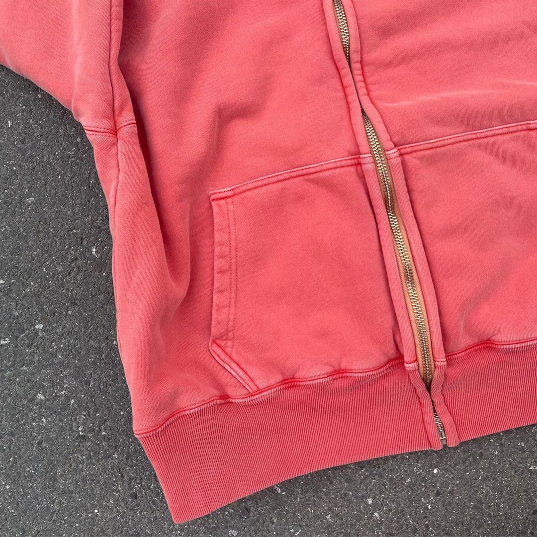 Custom Vintage Acid Wash Sweatshirts Full Zip Up Distressed Stone Washing Oversized Men's Hoodies