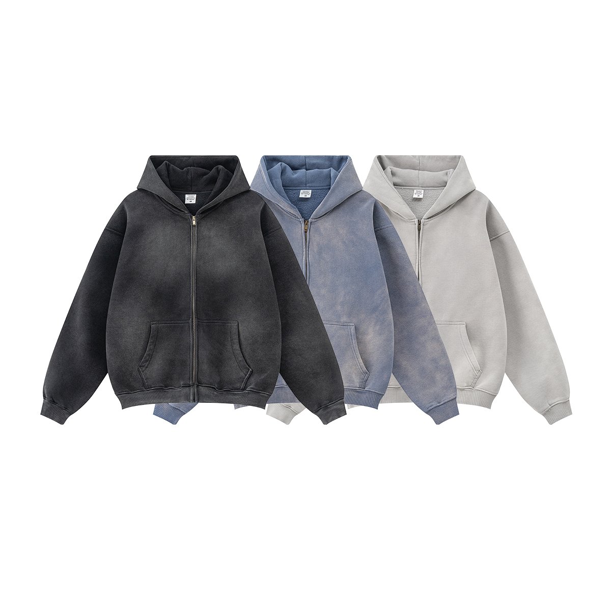 Sun faded Drop Shoulder Plain luxury cropped 100% cotton hoodie fashion Distressed acid washed plus size men's zip up hoodies