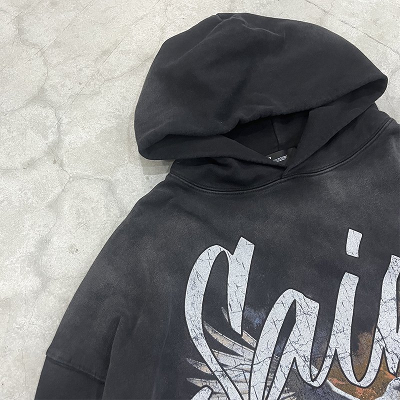 Wholesale High Quality Heavyweight 400G 100% Cotton Oversized Vintage Sand Wash Distress Saint Tears Men's Hoodies&Sweatshirts