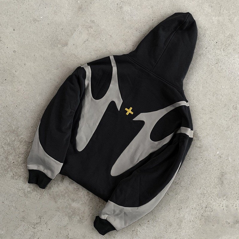 Adult Fleece Embroidery Hooded Sweatshirt men camo long sleeve pullover y2k reworked patchwork hoodies sweatshirt