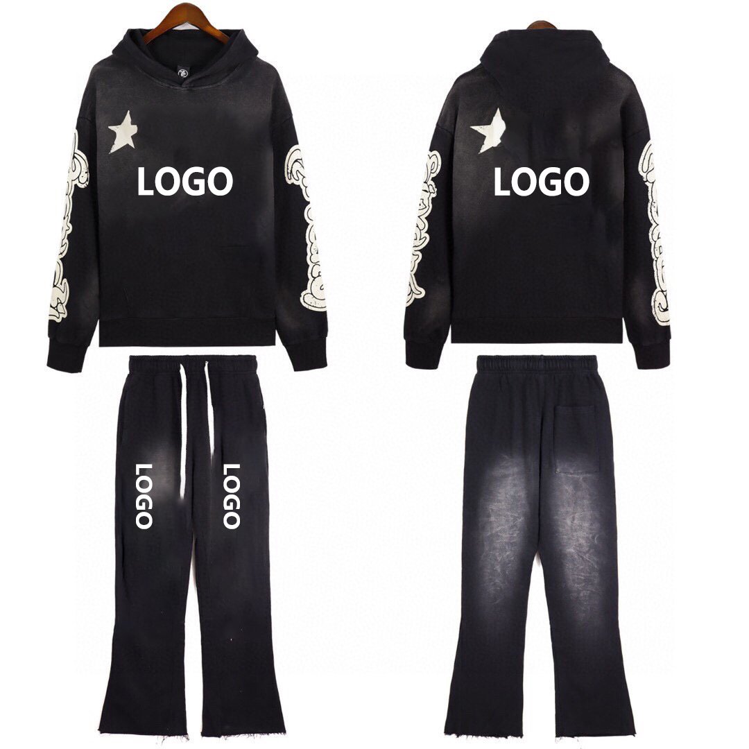 High Quality Luxury High Street Fashion Hello Acid Wash Star Logo Men's Hoodies & Sweatshirts