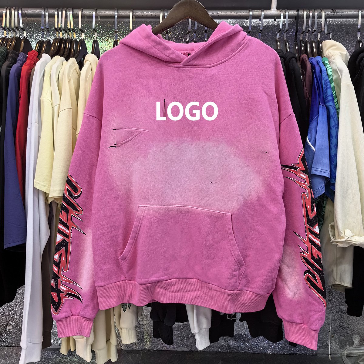 High Quality Luxury High Street Fashion Hello Acid Wash Star Logo Men's Hoodies & Sweatshirts