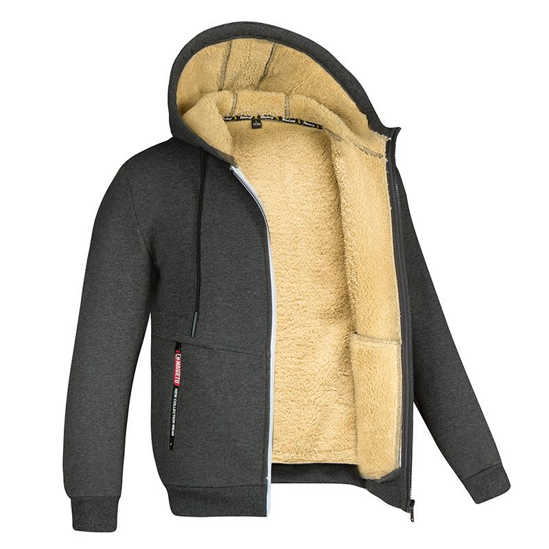 Hot sale winter men's hooded padded thickened lambswool cardigan sweater large size fashion Hoodie