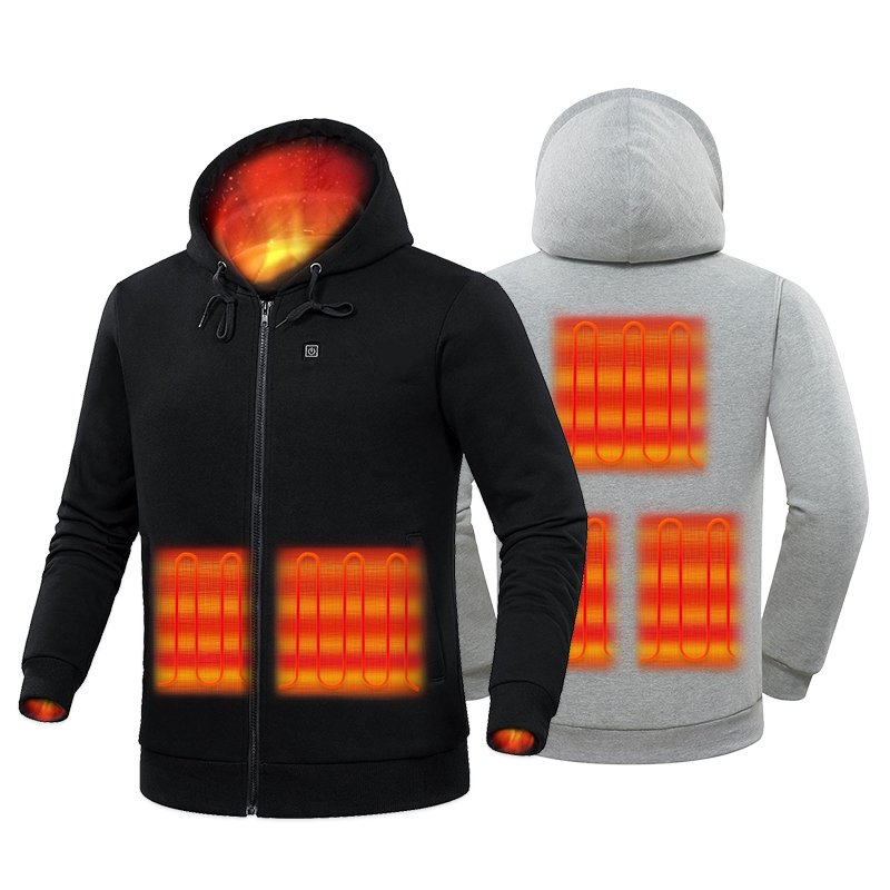 Unisex Full Zip Up Black Hoodies Sweatshirts No Custom Logo Heated Hooded Jacket for Mens and Women