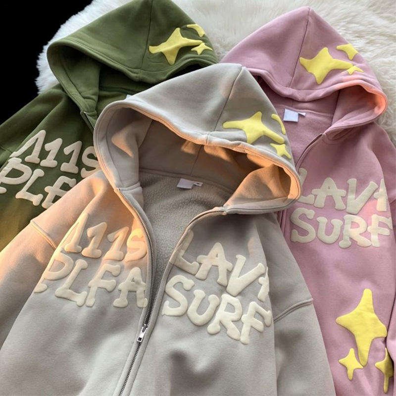 High Quality 3d Poam Printing Heavy Weight Custom Men's Hoodies Stringless Oversized Puff Print Hoodie