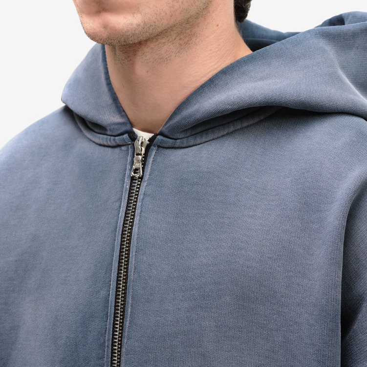 Streetwear Knitted Full Zip Up Vintage Double Zipper Acid Wash Distressed Pockets Pullover Sun Fade Hoodies For Men