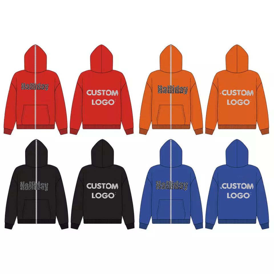 New Design Rhinestone Full Face Zip Up Hoodie Over Men's Hoodies Custom Logo Hip Hop Men zipper Hoodie