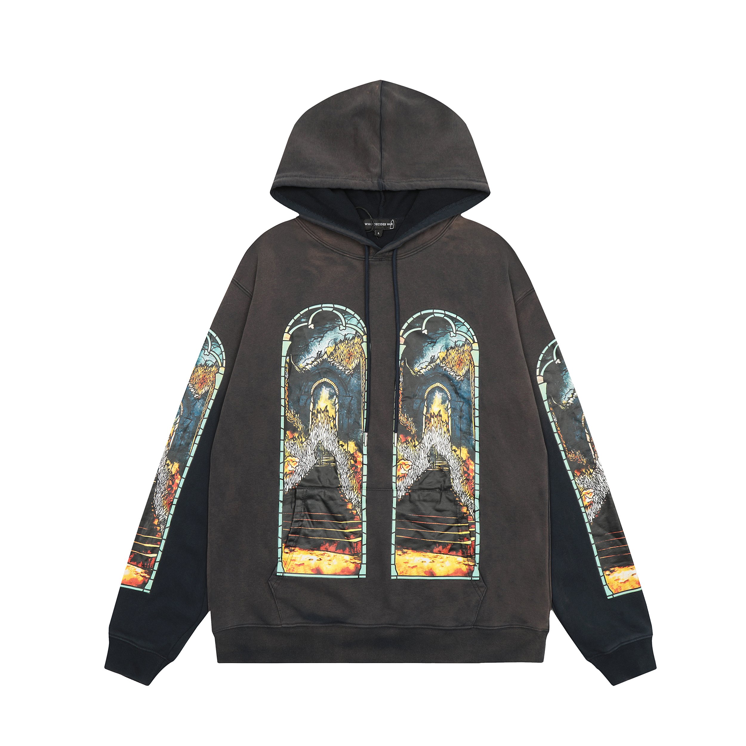 Who Decides War Descent Heavyweight acid wash men's hoodies & sweatshirts Vintage high street men's hoodie