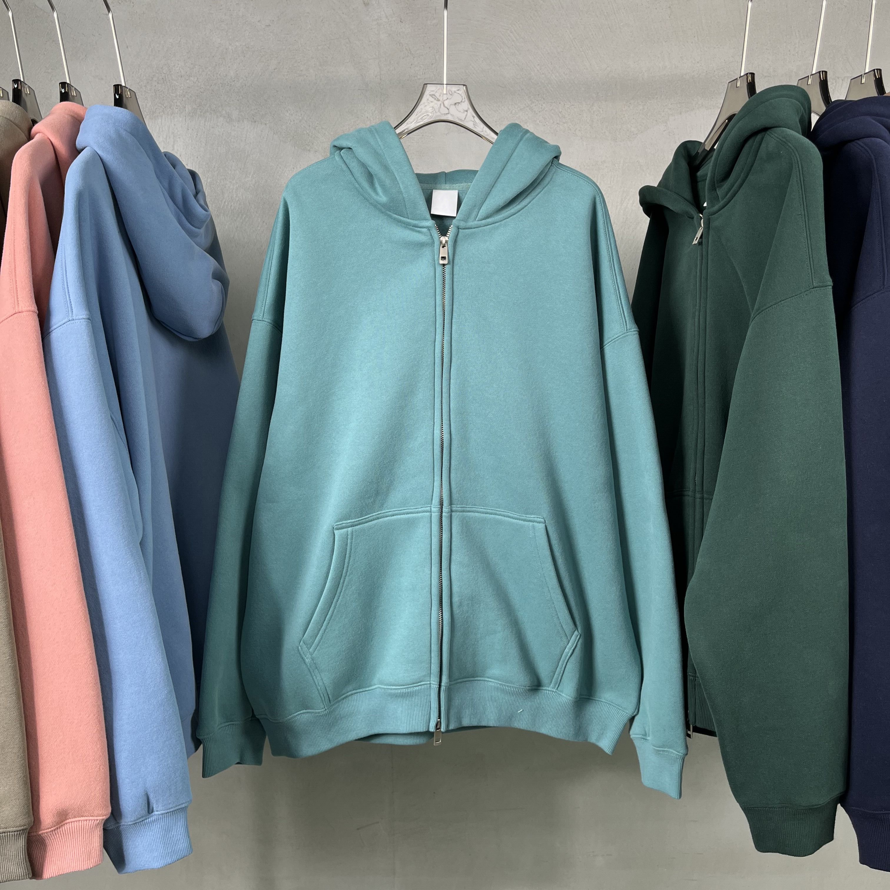 High Quality 2023 Metal Zipper 350G Velvet Mens Jackets Ribbed Cuff Custom Hoodie Long Sleeve Zip Up Hoodies