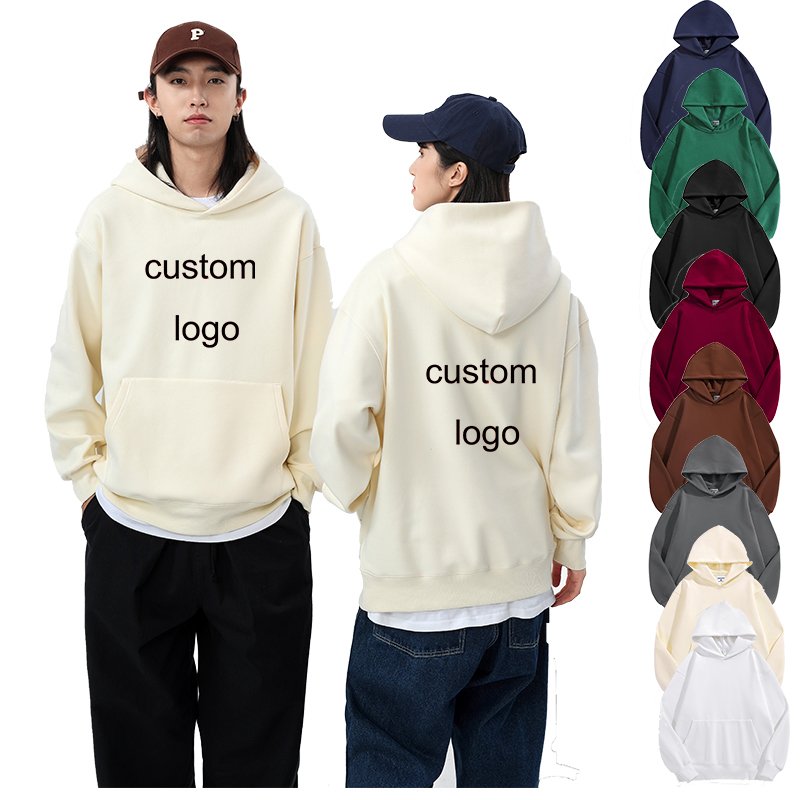 Winter Heavy Cotton 500gsm Fleece Warm Oversize Hoodies Add Embroidery Logo High Quality Casual Pure Color Men's Cotton Hoodies