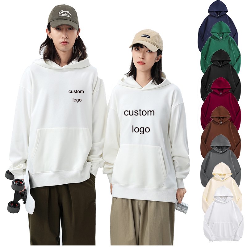 Winter Heavy Cotton 500gsm Fleece Warm Oversize Hoodies Add Embroidery Logo High Quality Casual Pure Color Men's Cotton Hoodies