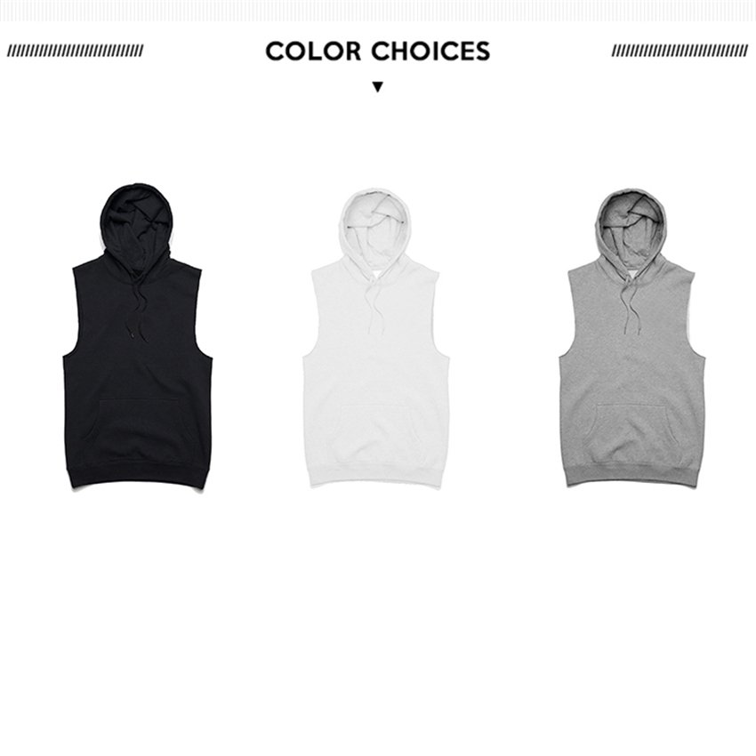 Men Gym Running Tops Sleeveless Plain hoodie custom Logo Printing Men's Hoodies With Front Two Pockets