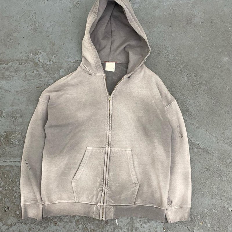 YSJY Custom Acid Washed Zip up Hoodies Vintage Streetwear Casual Men's Sweatshirts Hoodie