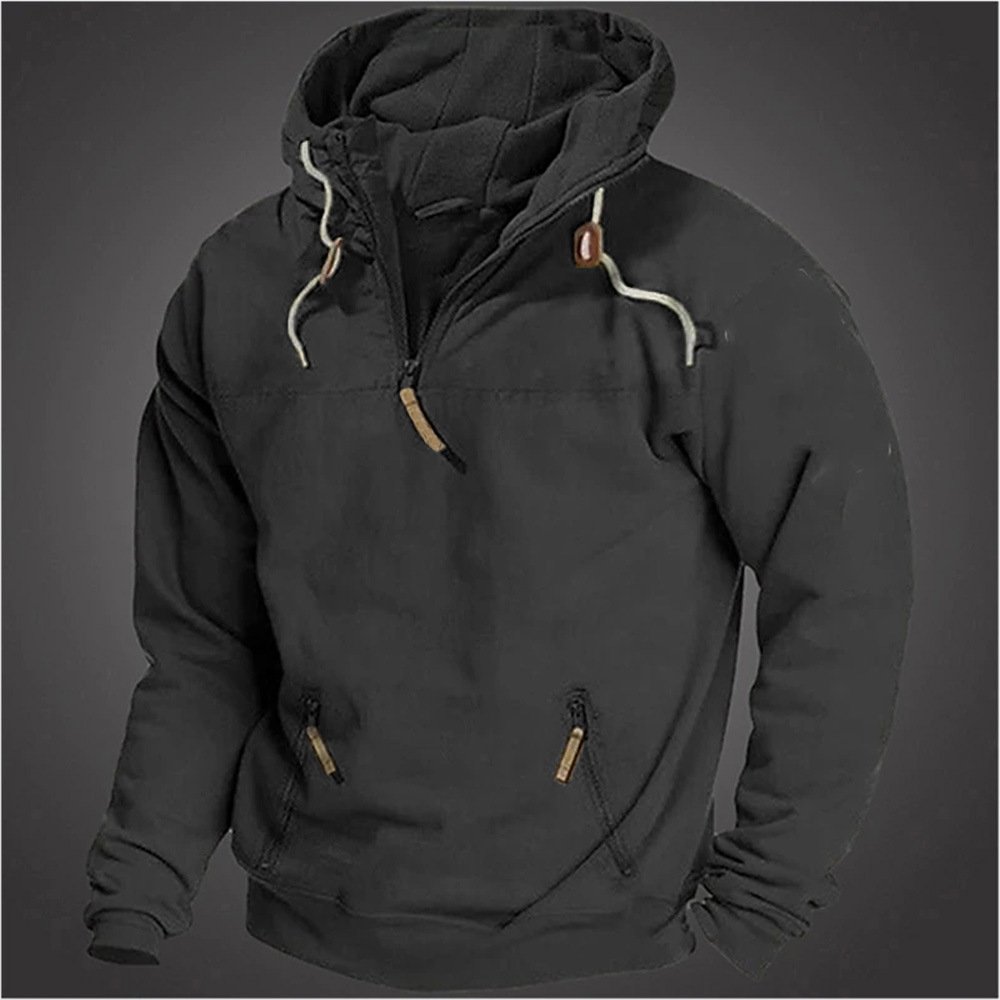 Cropped zip up hoodie Men's half zip hooded solid color hoodie youth sports casual loose men's hoodies customizable