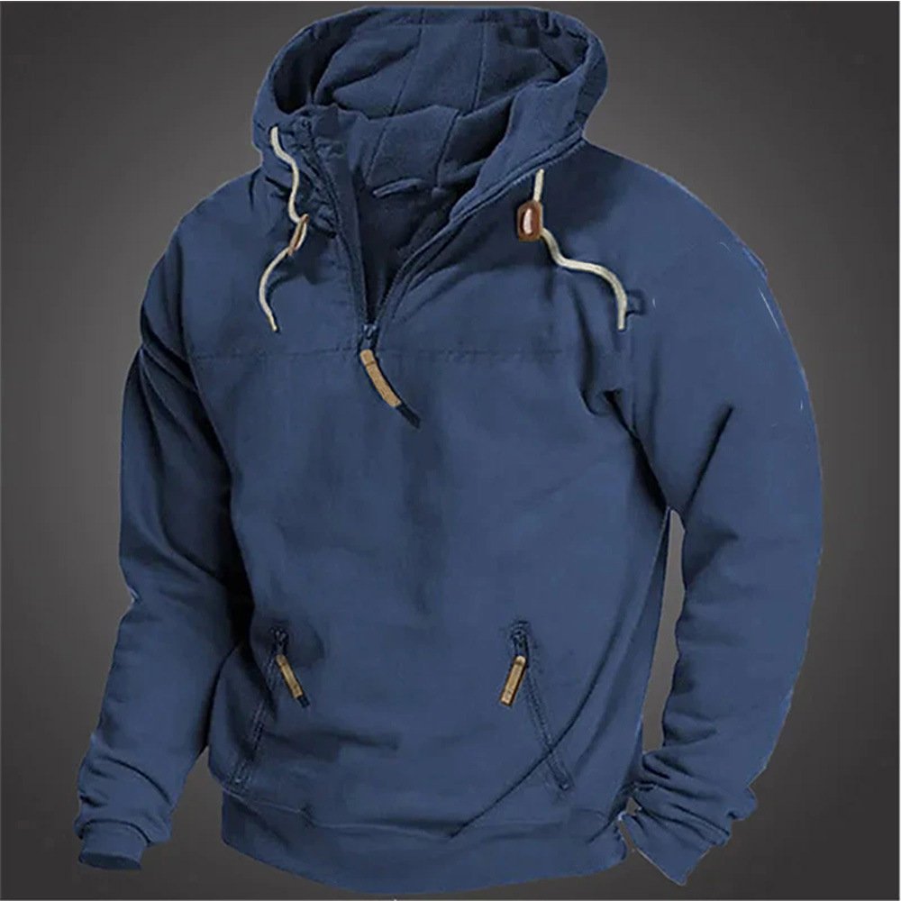Cropped zip up hoodie Men's half zip hooded solid color hoodie youth sports casual loose men's hoodies customizable