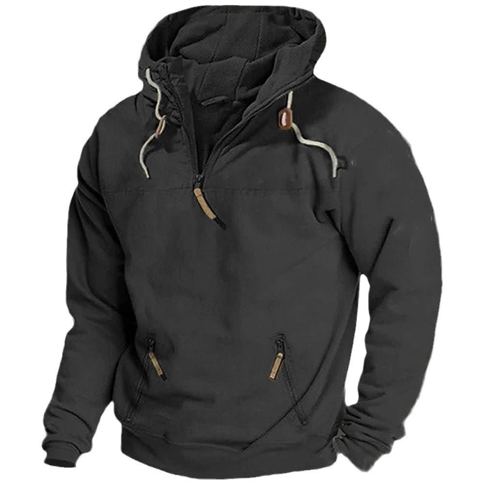 Cropped zip up hoodie Men's half zip hooded solid color hoodie youth sports casual loose men's hoodies customizable