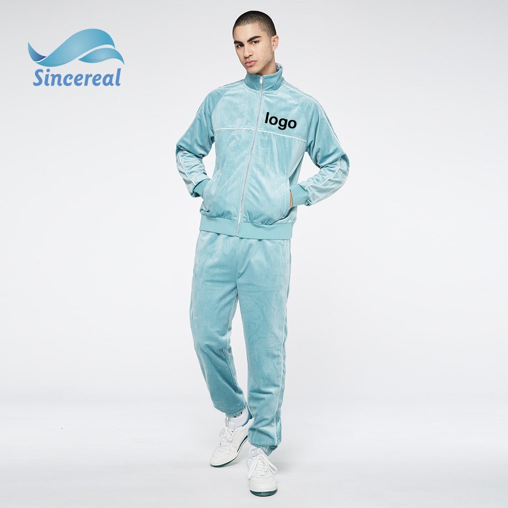 Custom logo Luxury High Quality Men Velvet Sweatsuit 2 piece set casual velour tracksuit sportswear Set for mens