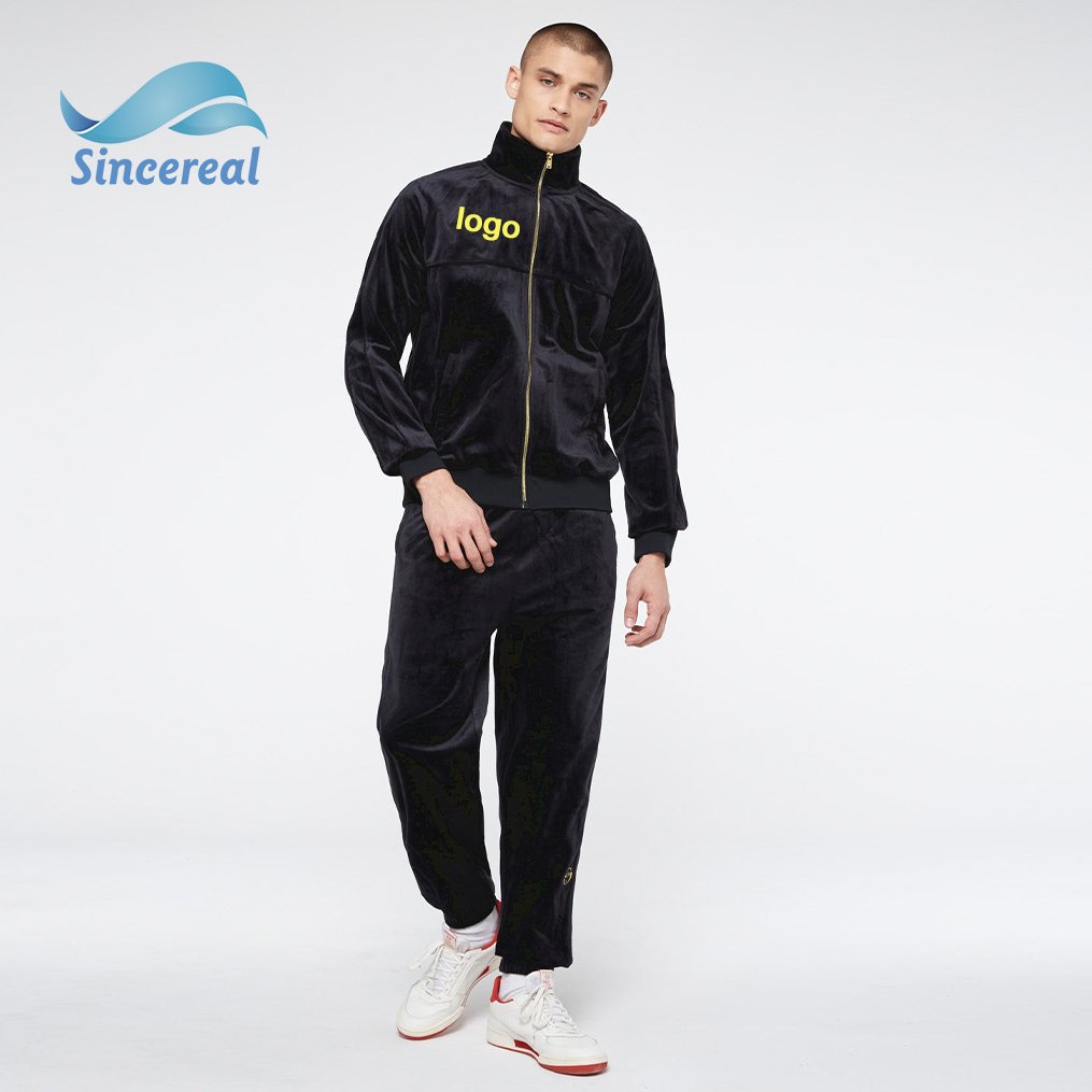 Custom logo Luxury High Quality Men Velvet Sweatsuit 2 piece set casual velour tracksuit sportswear Set for mens