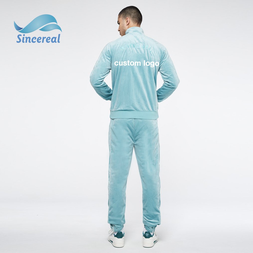 Custom logo Luxury High Quality Men Velvet Sweatsuit 2 piece set casual velour tracksuit sportswear Set for mens
