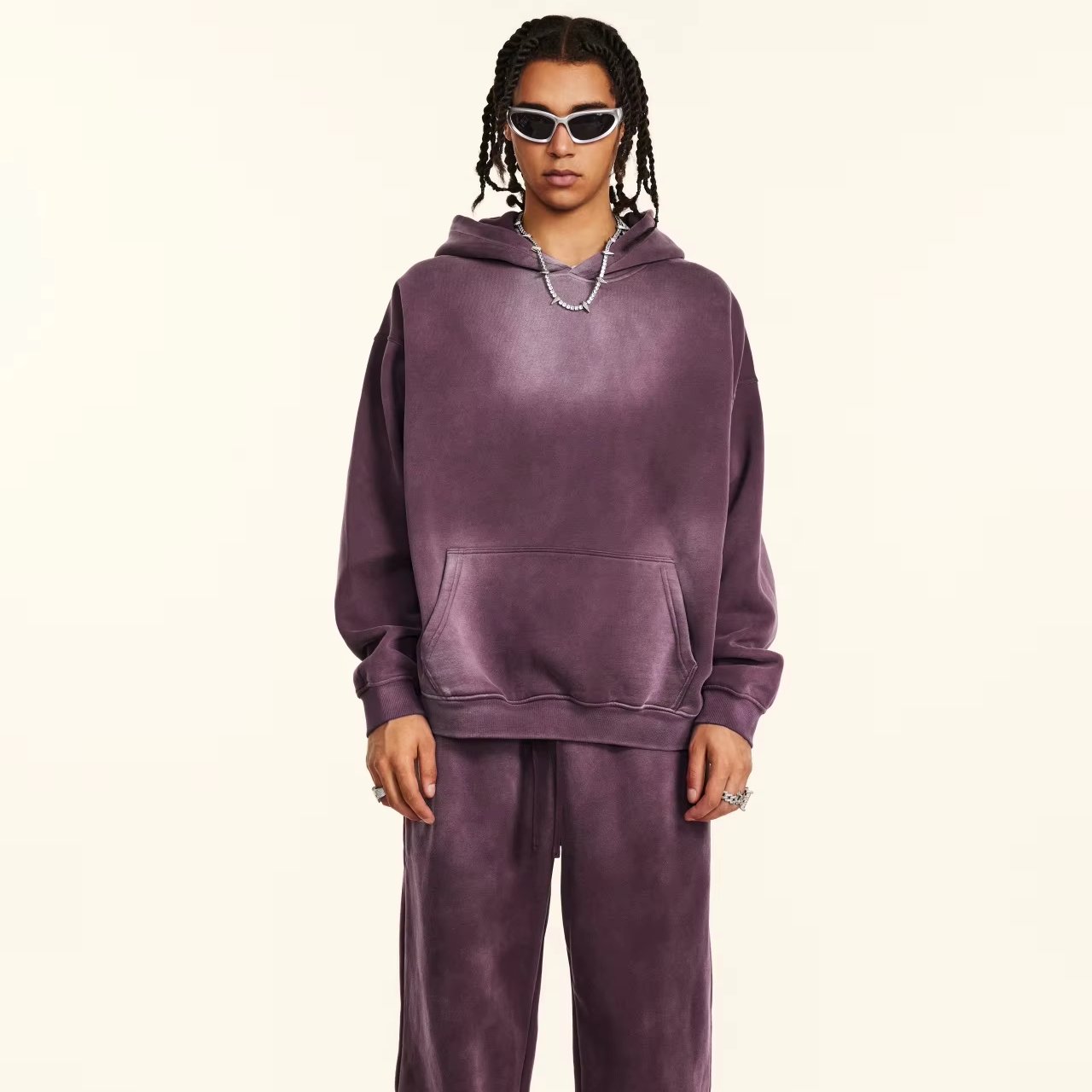 Sun faded hoodie manufacturers acid washed plus size men's hoodies & sweatshirts Drop Shoulder Plain rhinestone boxy hoodie