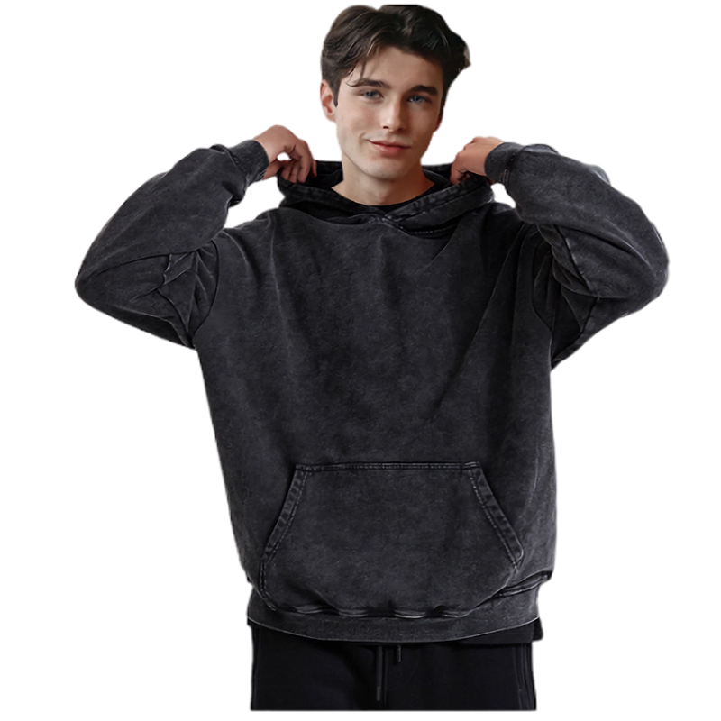 Wholesale Custom acid wash hoodie Oversize 360gsm Fashion Smoke 5 colors Vintage Heavy Men'S Acid Wash Hoodie with pocket