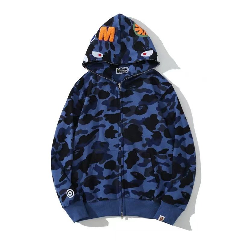 Ape Classic Shark Camouflage Men's hoodie Full zipper cotton French terry fashion Unisexual hoodie jacket